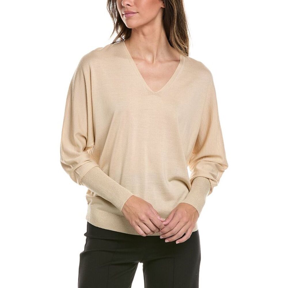 Lafayette 148 New York Womens V Neck Dolman Wool & Silk-Blend Sweater